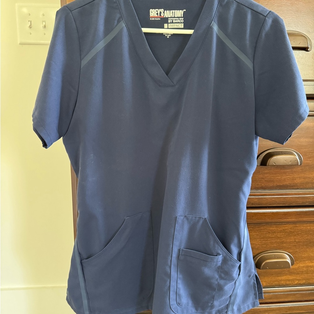 Grey's Anatomy Navy V-Neck Scrub Top with White Logo